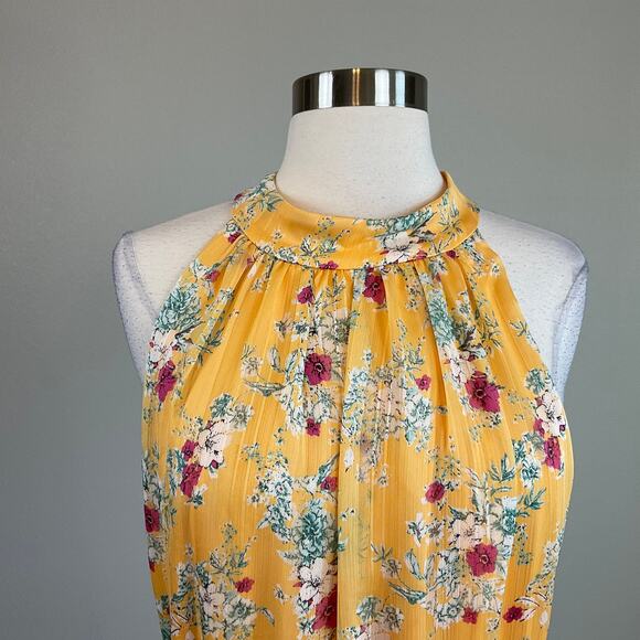 Adrianna Papell Colorful Floral Print Chiffon A-Line Midi Dress Yellow Size 12 - Picture 5 of 11